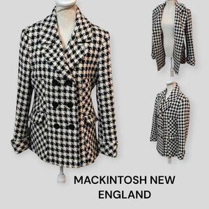 Mackintosh New England  Wool Blend Houndstooth Coat Jacket Womens Size 10